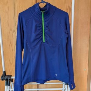 Blue Long Sleeve Athletic Top with Green Zipper